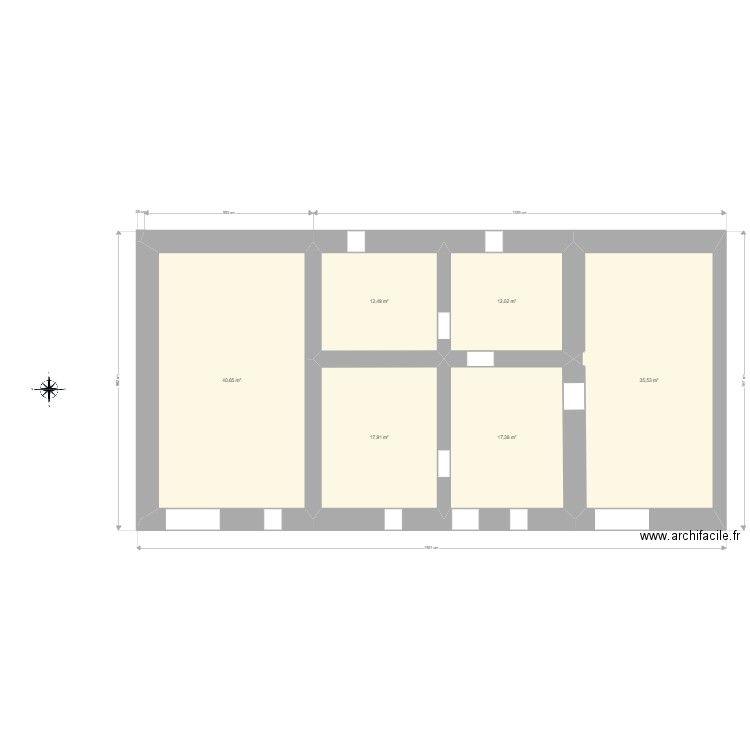 Draux initial. Plan de 6 pièces et 136 m2