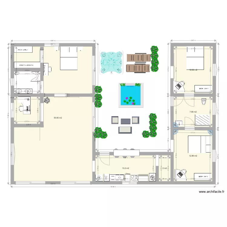 Maison Patio Bois B&eacute;ton . Plan de 