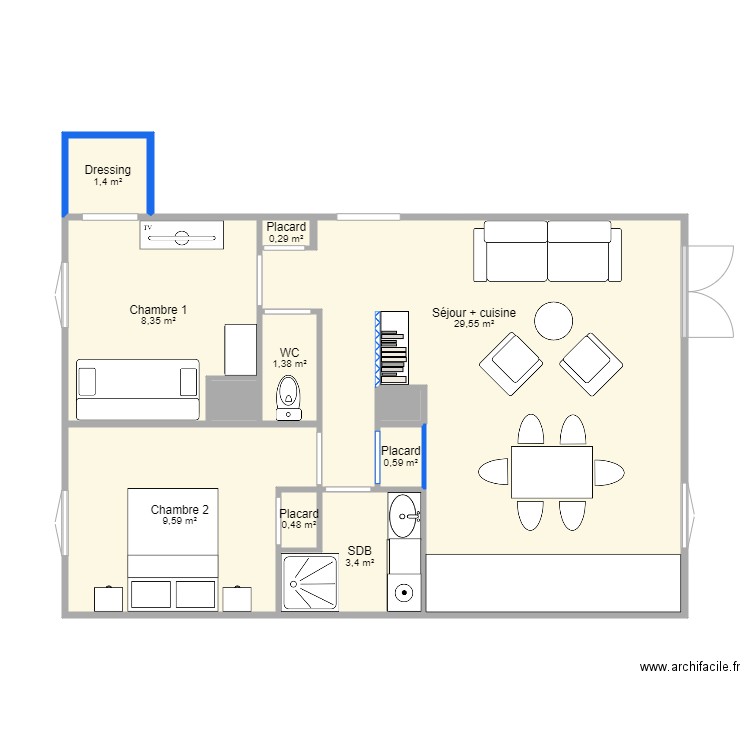 Fins Nord Meubles. Plan de 11 pièces et 56 m2