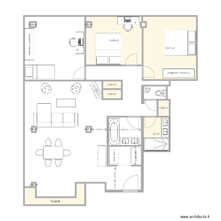 37 LONGS PRES 3 CH 2 SDB. Plan de 12 pièces et 32 m2