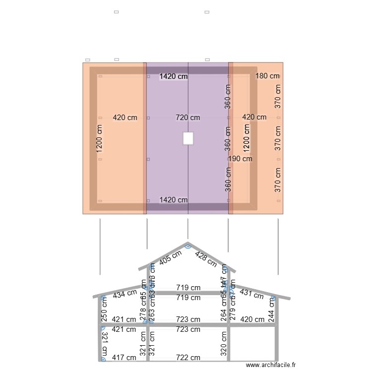 M80 D avec structure accolée. Plan de 14 pièces et 390 m2