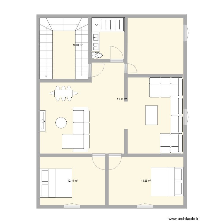 terrain R3. Plan de 4 pièces et 97 m2