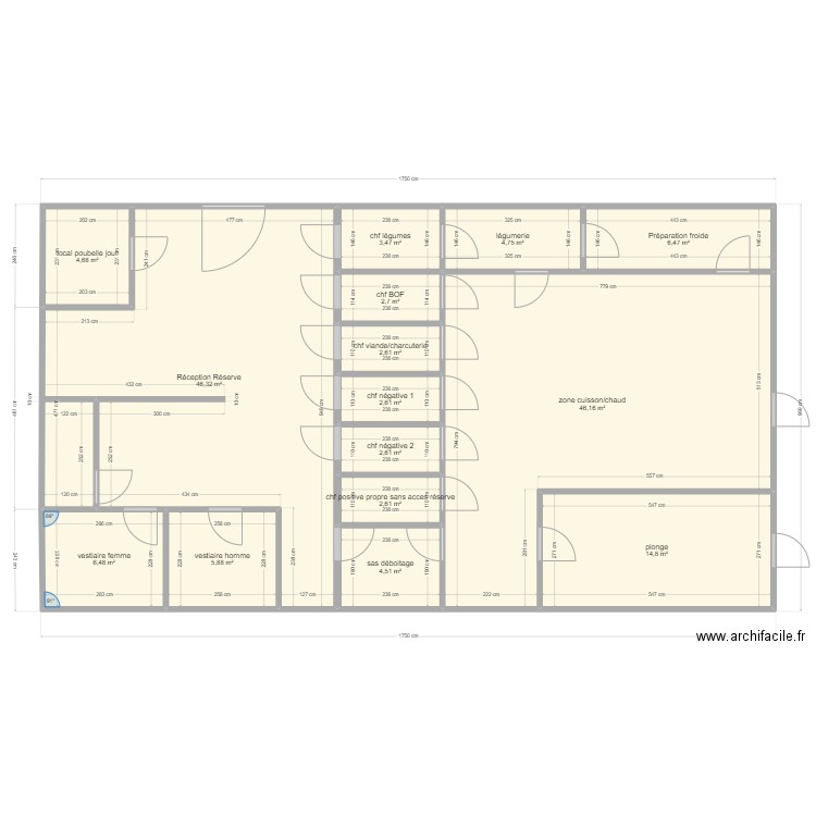 cuisine. Plan de 15 pièces et 157 m2