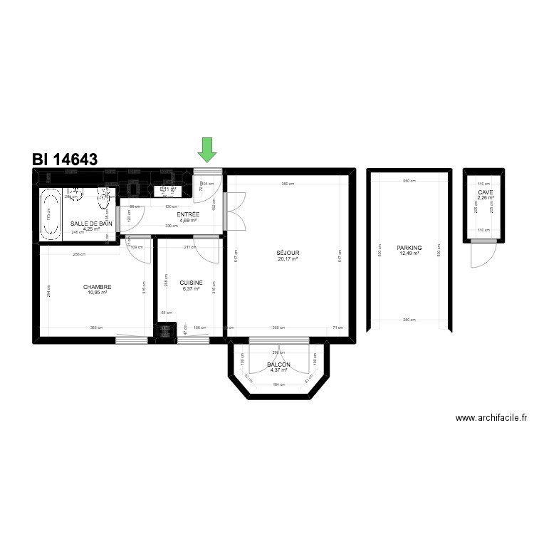 BI 14643. Plan de 12 pièces et 67 m2