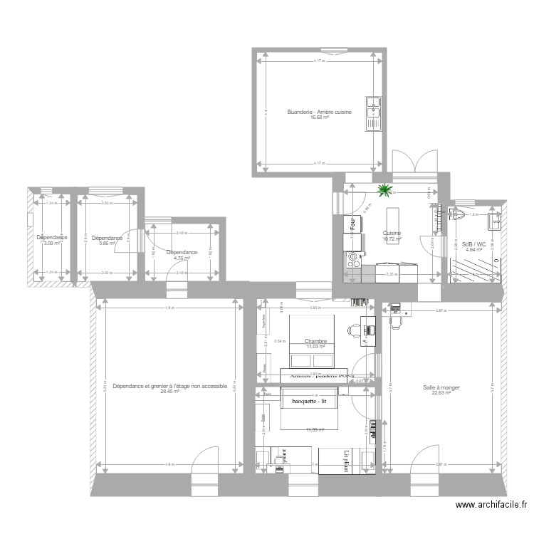 PLAN INTERIEUR chambre 1bis. Plan de 0 pièce et 0 m2