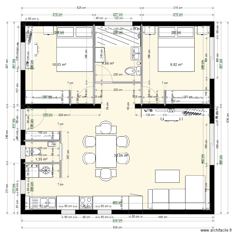 TERRAIN 2. Plan de 5 pièces et 62 m2