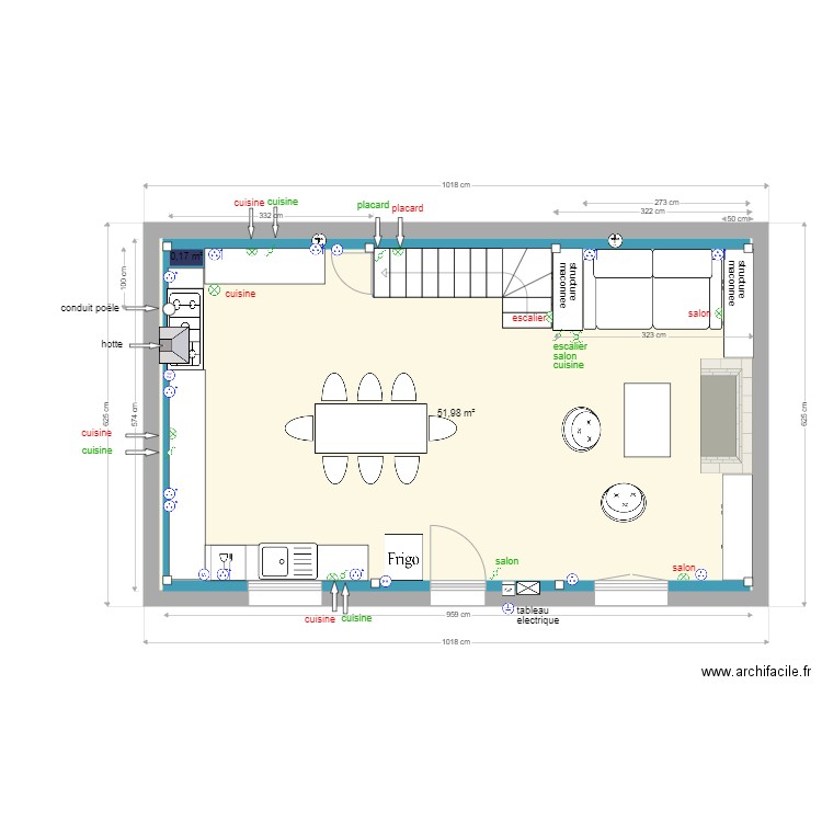 rdc marzan V5. Plan de 2 pièces et 56 m2