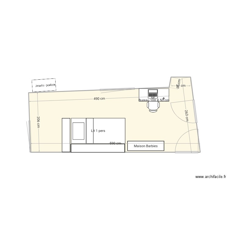 Chambre 1 (May). Plan de 1 pièce et 13 m2