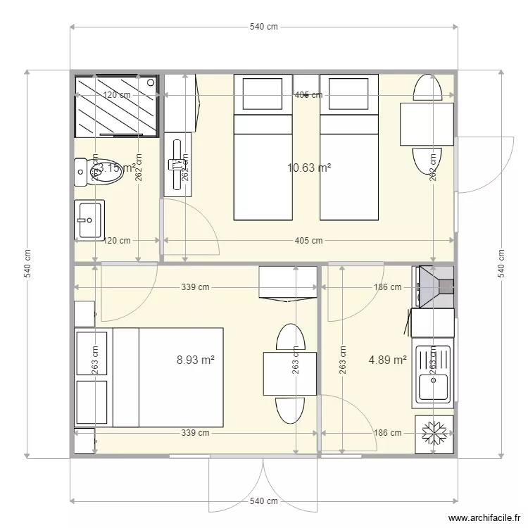 MAISON DE 2 CHAMBRES AVEC MODELE IRENE 540X540CM. Plan de MAISON DE 2 CHAMBRES AVEC MODELE IRENE 540X540CM. Plan de