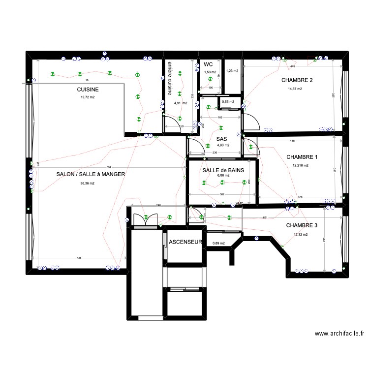 PLAN électrique 22 BV. Jean Mermoz 92200 NEULLY-SUR-SEINE. Plan de 0 pièce et 0 m2
