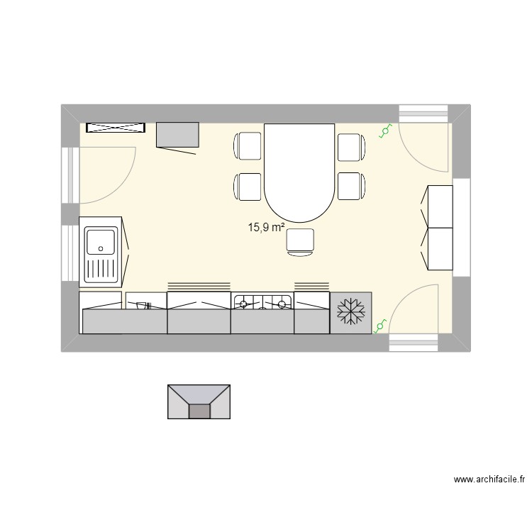 CUISINE BASE 2. Plan de 1 pièce et 16 m2