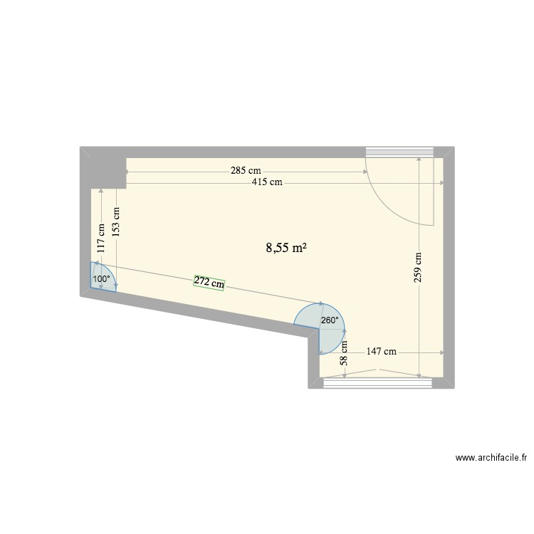 Essai Cuisine. Plan de 1 pièce et 9 m2