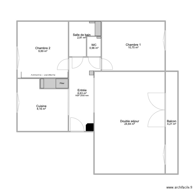 Appartement 2. Plan de 9 pièces et 69 m2