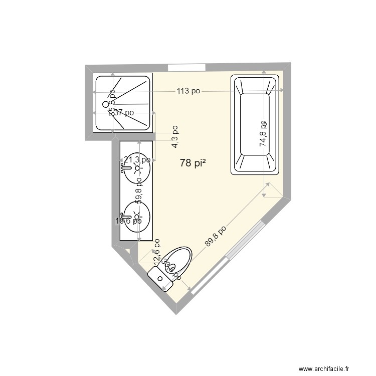 Salle de bain RDC. Plan de 2 pièces et 7 m2