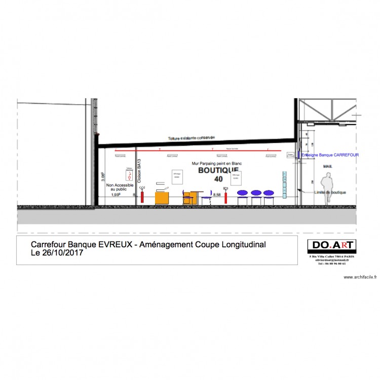 Evreux Banque  Coupe. Plan de 0 pièce et 0 m2