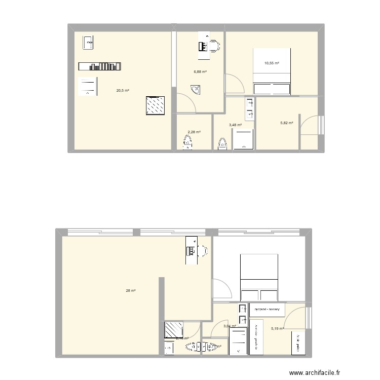 verranda. Plan de 5 pièces et 50 m2