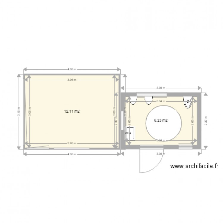 Toilettes publiques et abribus 26 0416 pièce unique porte extérieure. Plan de 0 pièce et 0 m2