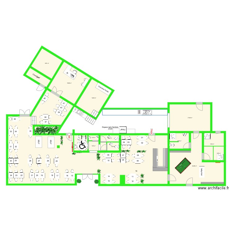 Plan restaurant 98 places. Plan de 0 pièce et 0 m2