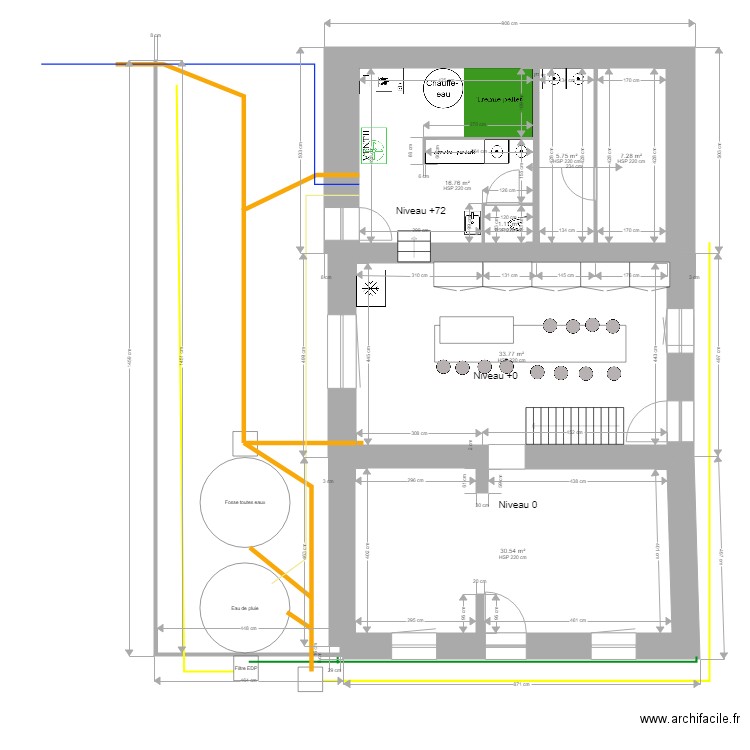 après transformation version chambres hôtes extension buanderie. Plan de 0 pièce et 0 m2