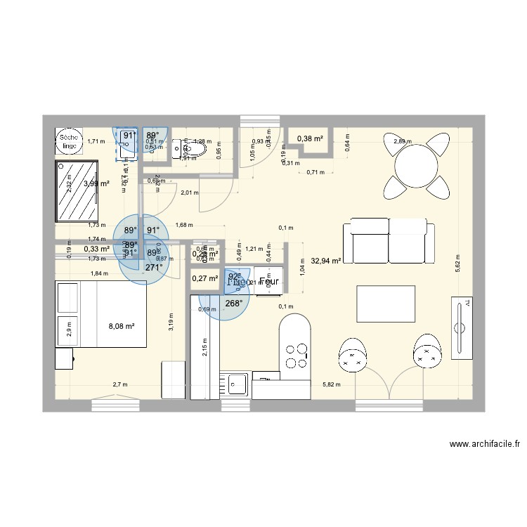 2 P. Plan de 7 pièces et 46 m2