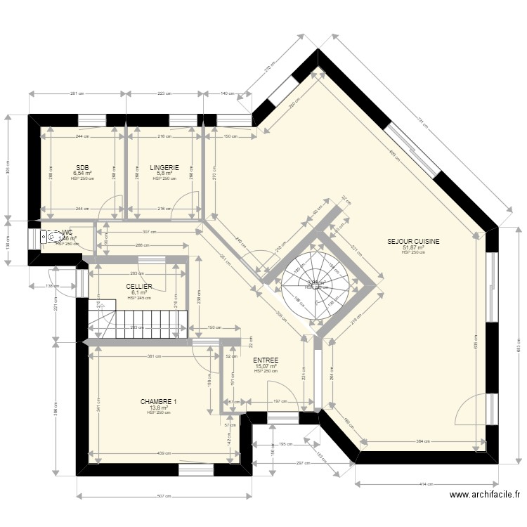 GUERBER_RDC. Plan de 8 pièces et 105 m2