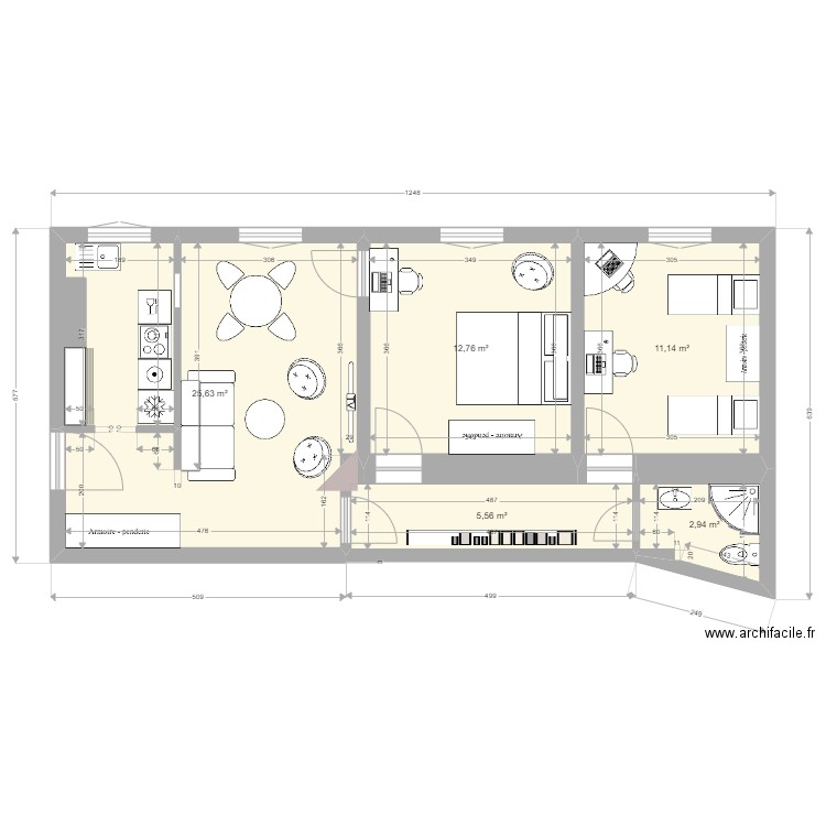 LedruRollin1. Plan de 5 pièces et 58 m2