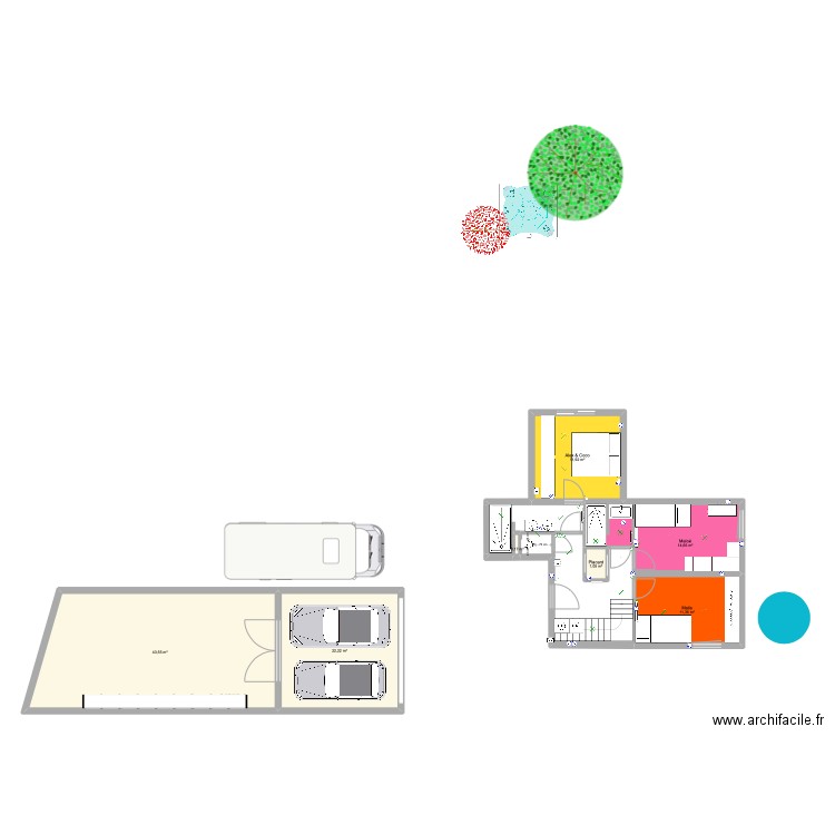 Chalet RDC. Plan de 7 pièces et 105 m2