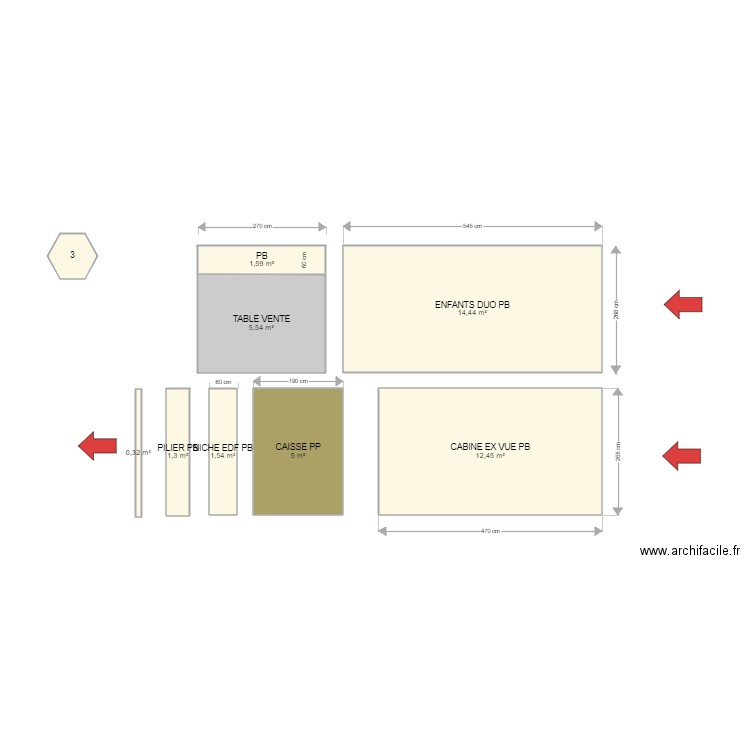 MUR GAUCHE . Plan de 9 pièces et 43 m2