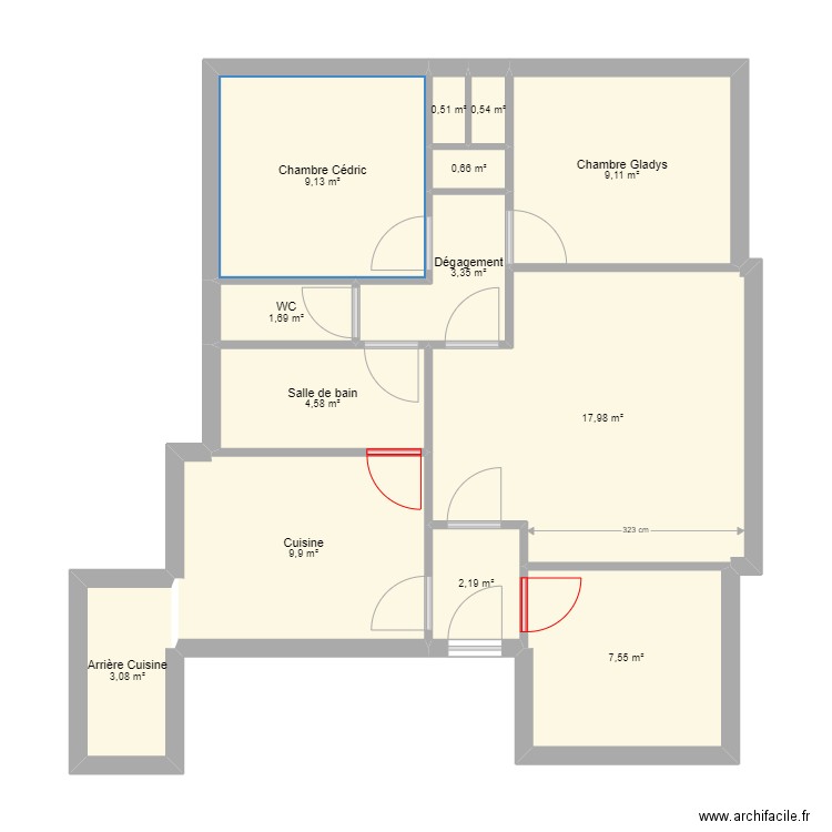 Gladys P1 bis. Plan de 13 pièces et 70 m2