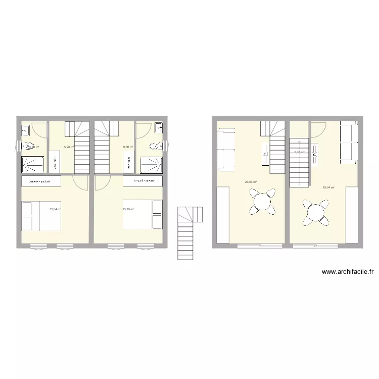 Maison 3bis Gouteyron duplex. Plan de 
