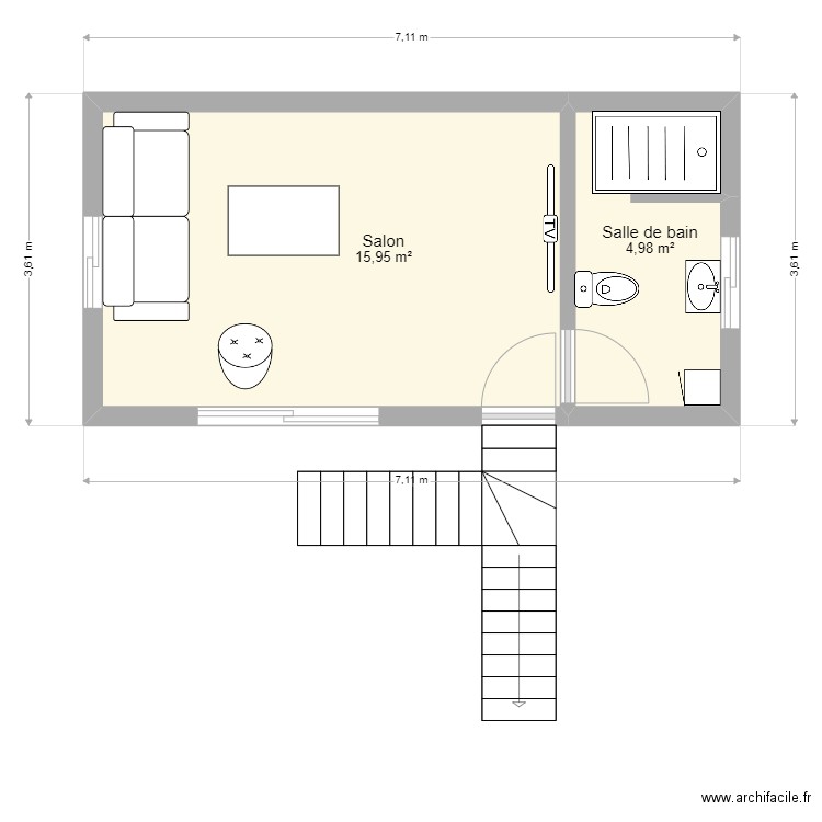 Salon AISSATOU. Plan de 2 pièces et 21 m2