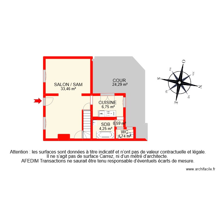 BI 8816 RDC . Plan de 8 pièces et 74 m2