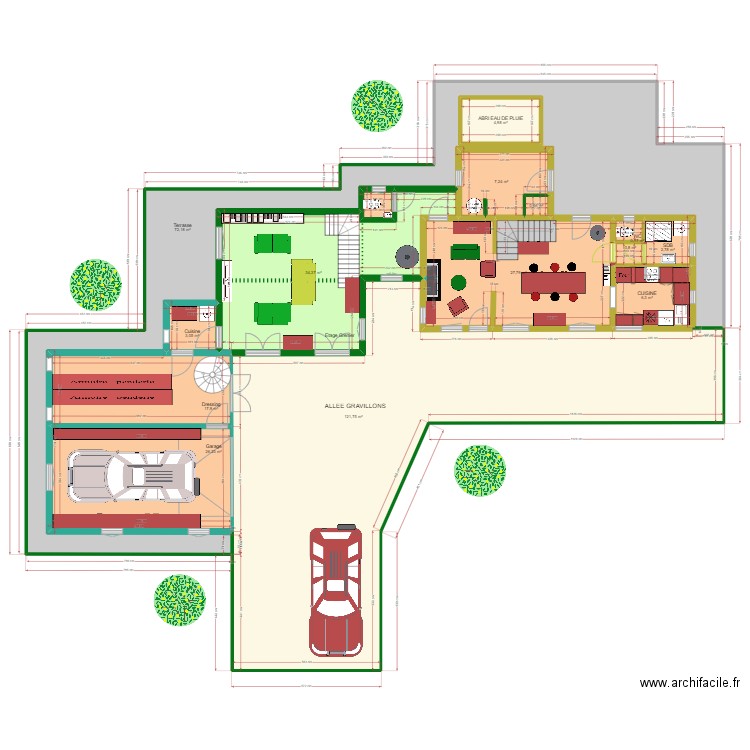 PLAN DEFINITIF DES DEUX PC. Plan de 15 pièces et 334 m2