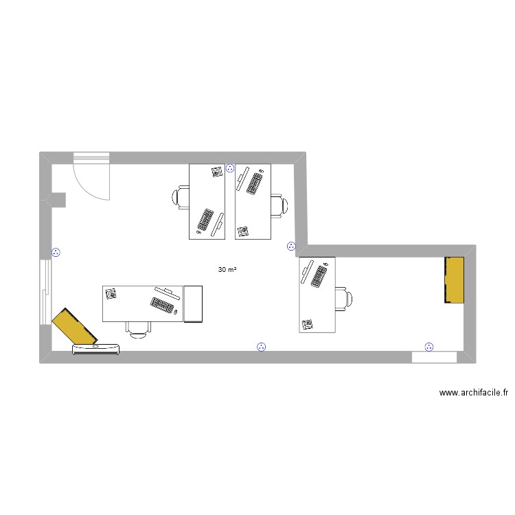bureau. Plan de 1 pièce et 30 m2
