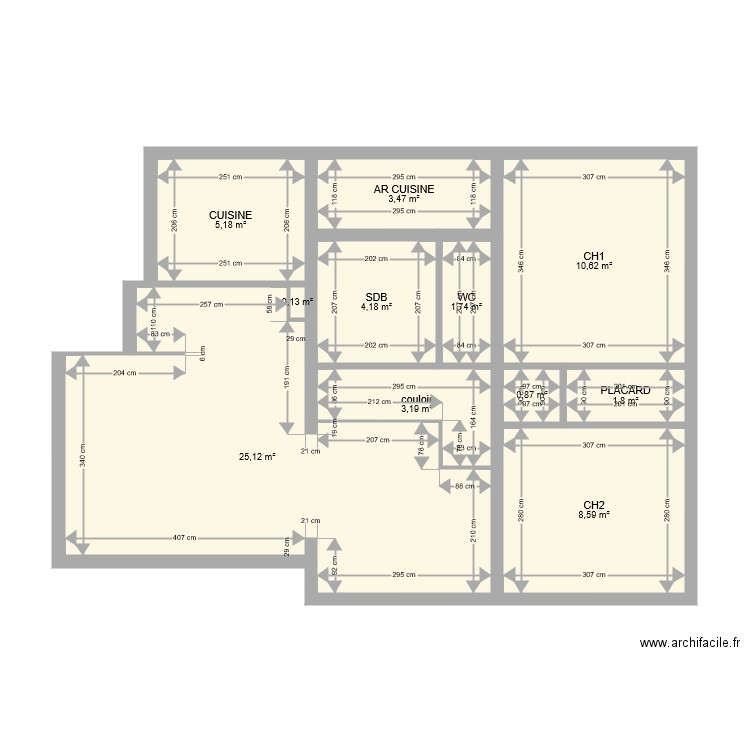 APPT LALEU 2. Plan de 11 pièces et 65 m2