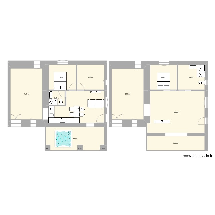 Acciola 3. Plan de 14 pièces et 155 m2