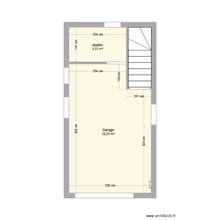 Do - Garage. Plan de 3 pièces et 22 m2