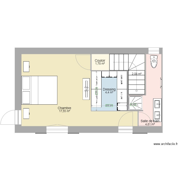 Chambre Parentale Montaren. Plan de 5 pièces et 30 m2
