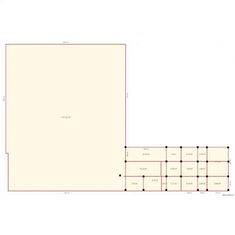 fondations batiment1. Plan de 17 pièces et 646 m2
