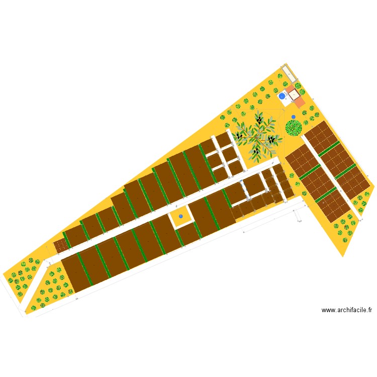 Jardin partagé V9 poulailler haie forage 1630. Plan de 2 pièces et 24 m2