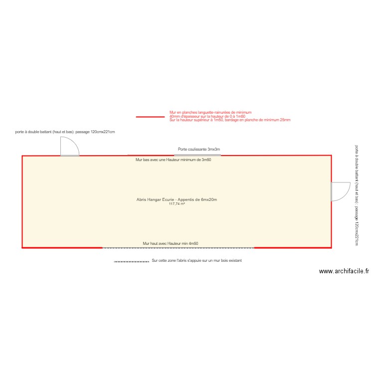 Hangar Abris Brut. Plan de 1 pièce et 118 m2