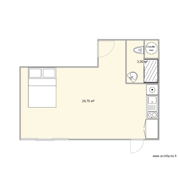 Studio 28m2. Plan de 0 pièce et 0 m2