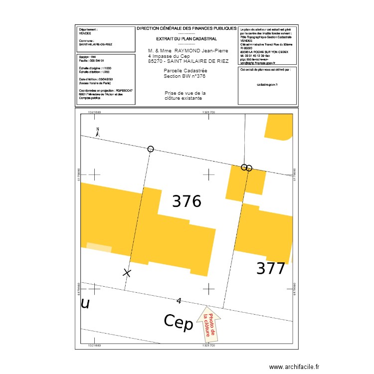 Plan Cadastrale RAYMOND Jean Pierre . Plan de 0 pièce et 0 m2