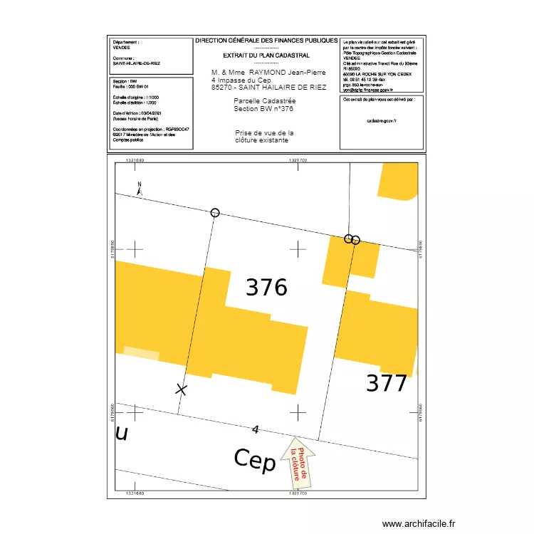 Plan Cadastrale RAYMOND Jean Pierre . Plan de 