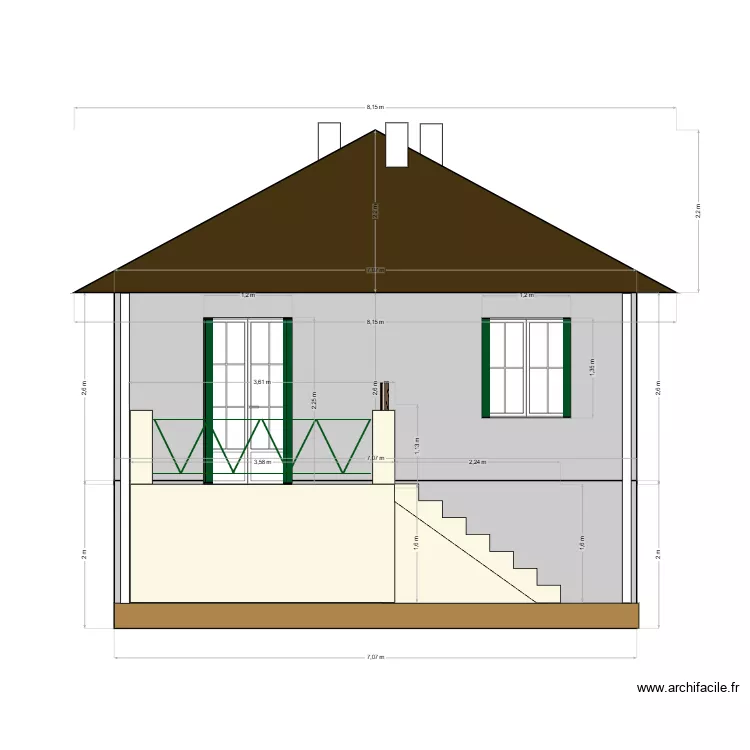 Fa&ccedil;ade Terrasse - Initiale. Plan de 