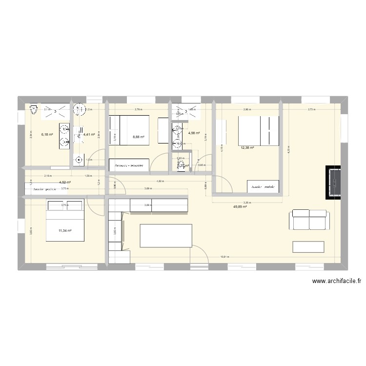 Bajamont. Plan de 9 pièces et 103 m2