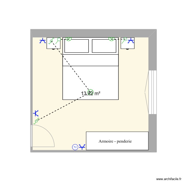 plan architectural d\'une chambre de 13.32m&sup2;. Plan de 0 pièce et 0 m2