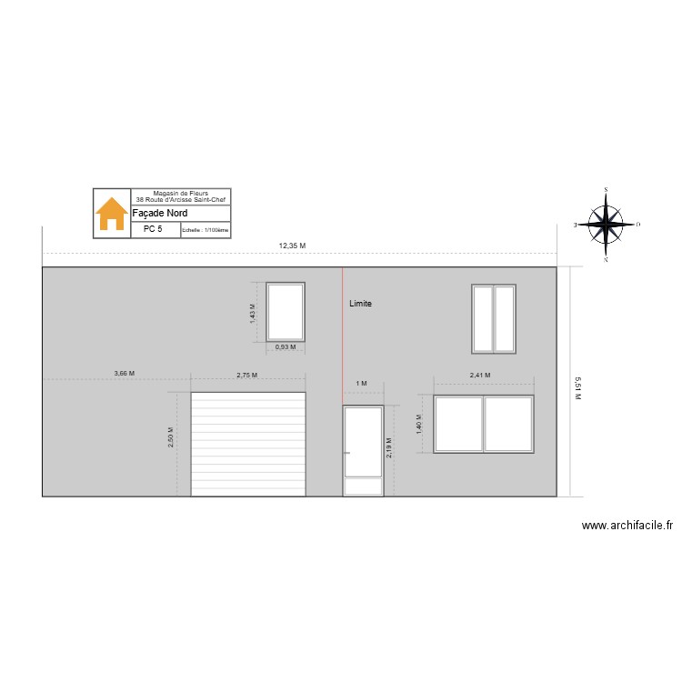 PC 5 Façade nord. Plan de 0 pièce et 0 m2