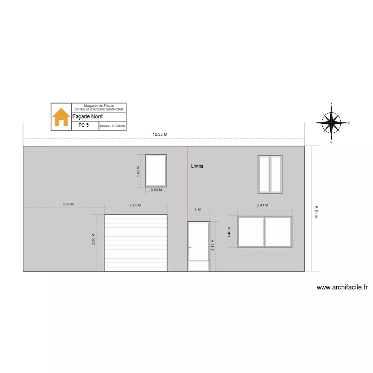 PC 5 Fa&ccedil;ade nord. Plan de 