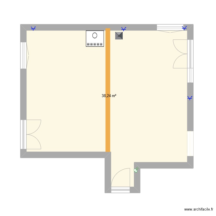 salon. Plan de 1 pièce et 38 m2